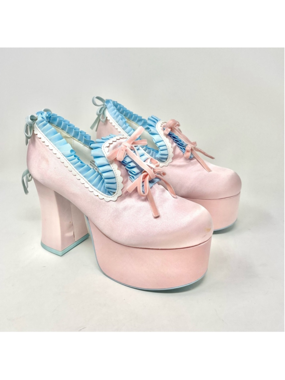 Dolls Kill Sugar Thrillz Bisous Pastel Satin Platform Ruffle Bow Platforms US 9 - Picture 4 of 13